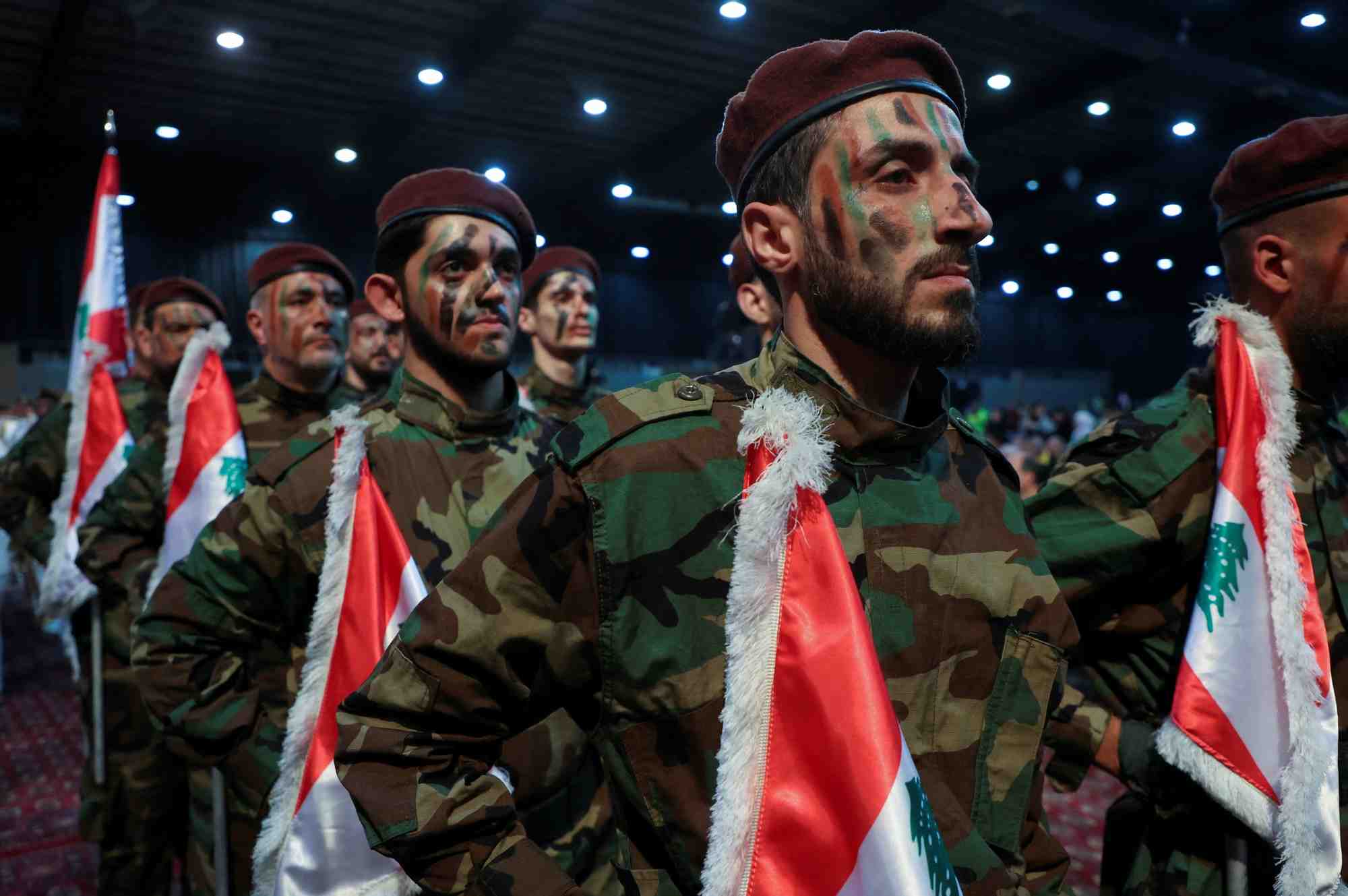 Des membres du hezbollah defilent lors d'un rassemblement marquant la journee al-quds dans la banlieue sud de beyrouth