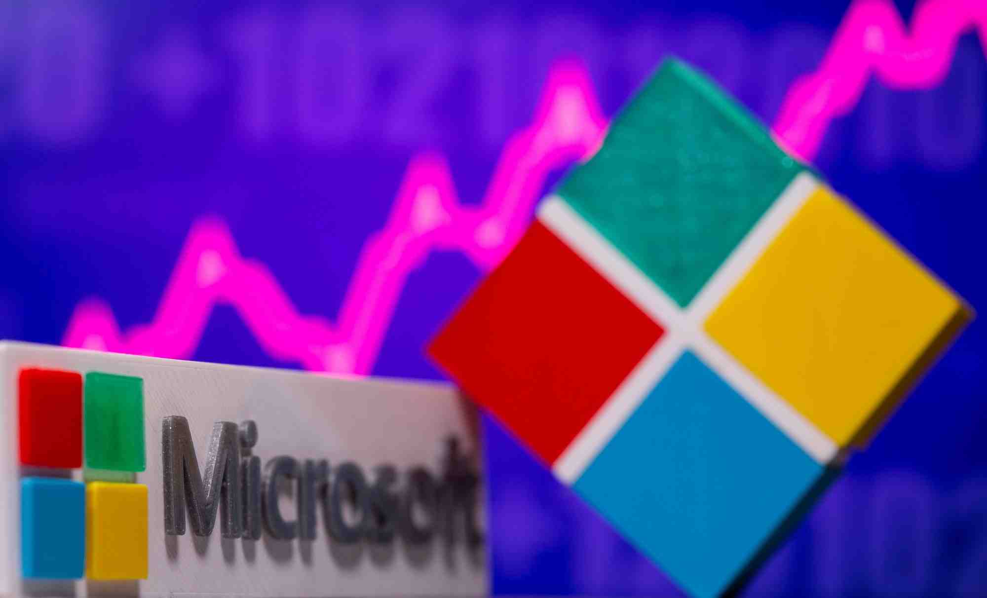 Logo microsoft devant un graphique boursier.