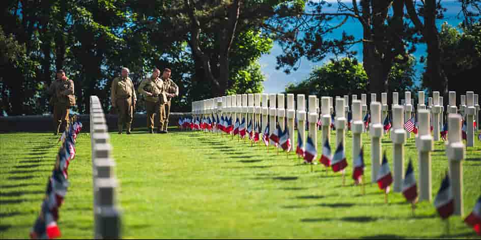 Le Cimetière américain de Normandie, à Colleville-sur-Mer (Calvados), où sont enterrés plus 9 600 GI tués le Jour J et lors des semaines de combats qui ont suivi.