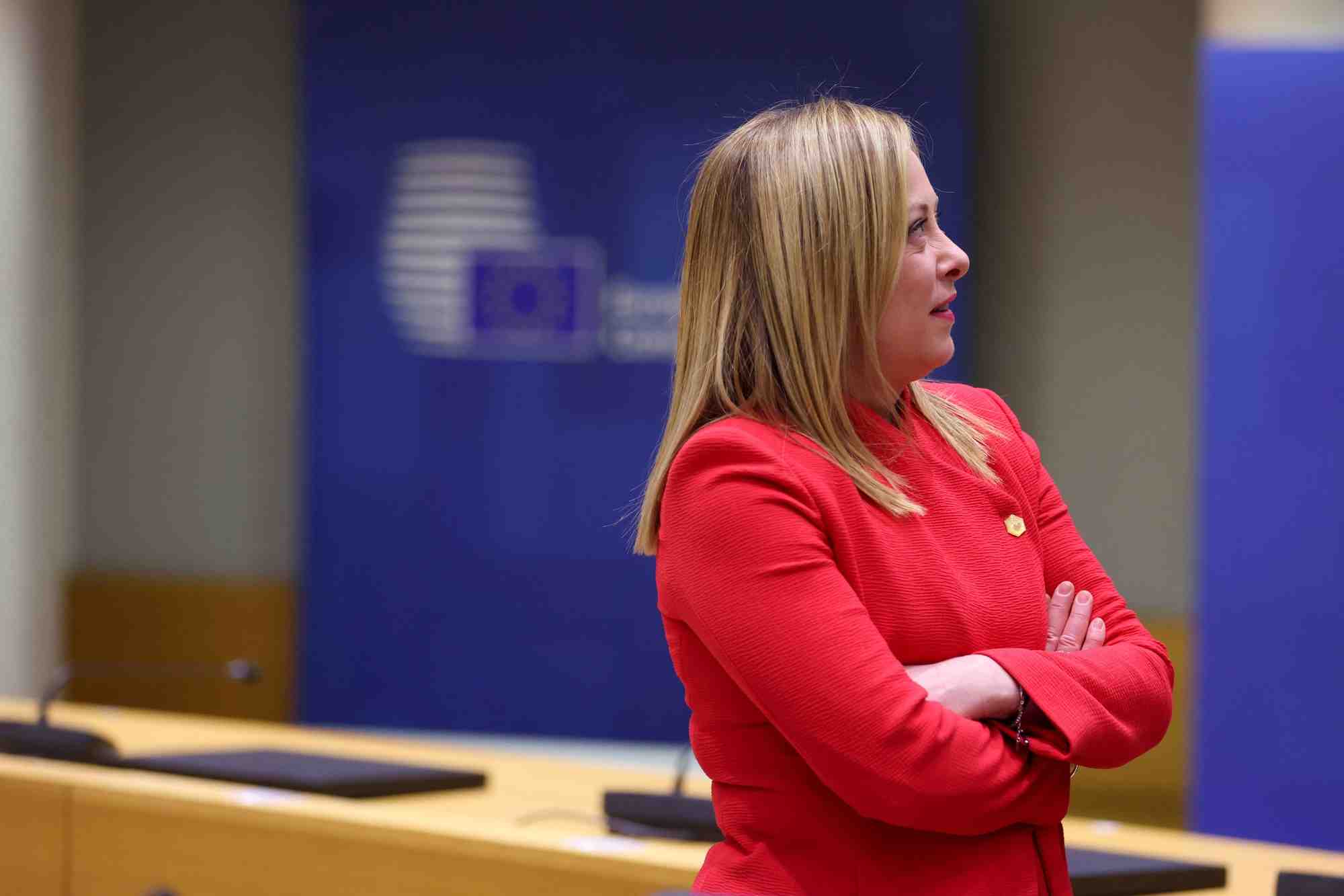 Le premier ministre italien giorgia meloni lors du sommet des dirigeants de l'union europeenne a bruxelles