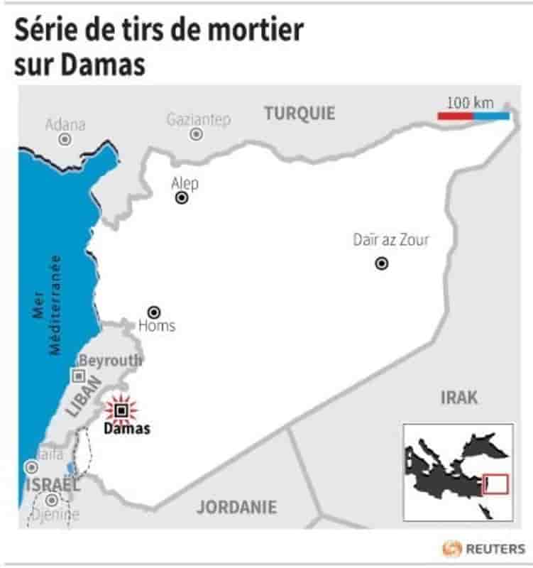 Serie de tirs de mortier sur damas