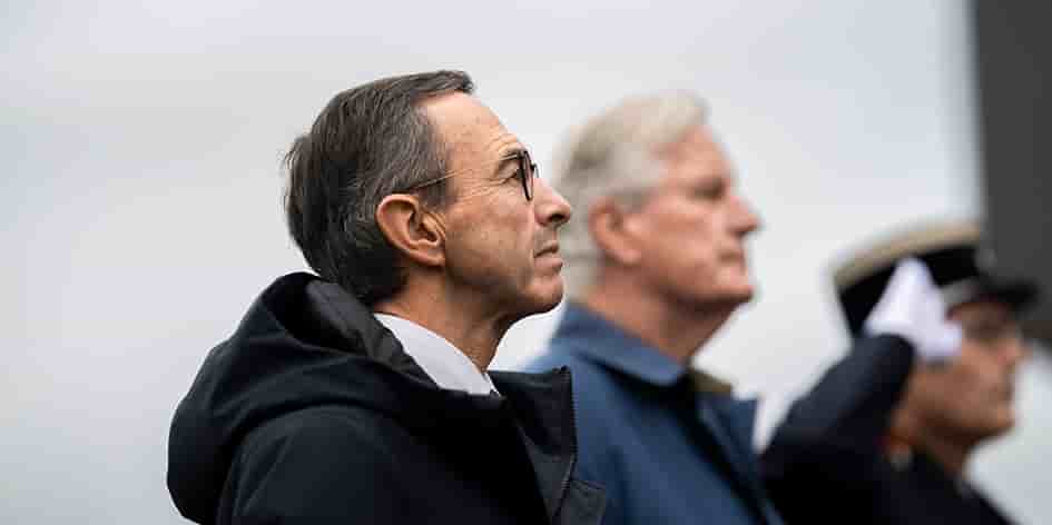 Michel Barnier et Bruno Retailleau au 130e Congrès national des Sapeurs-Pompiers de France, le 28 septembre 2024.