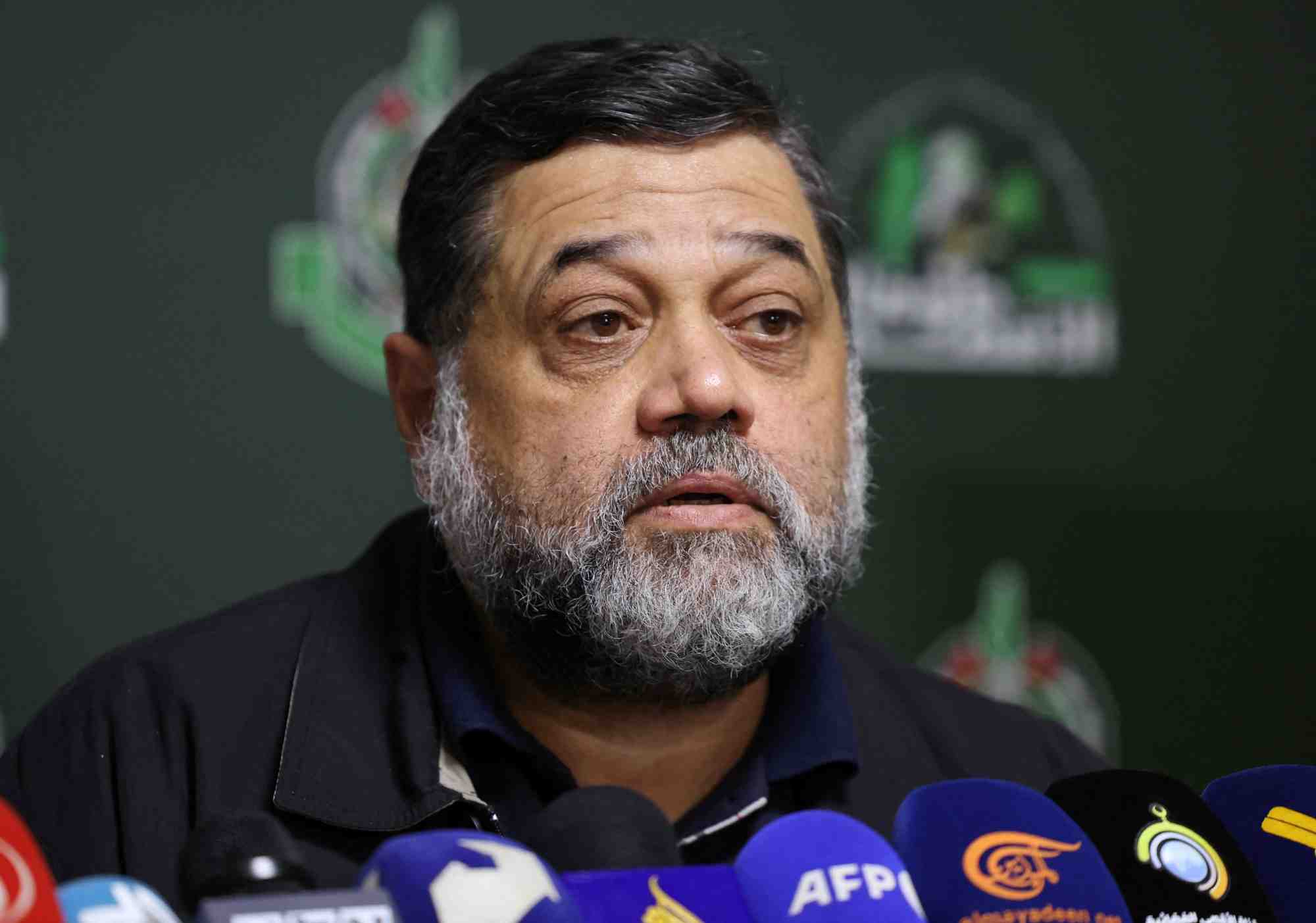 Un representant du hamas, osama hamdan, participe a une conference de presse a beyrouth