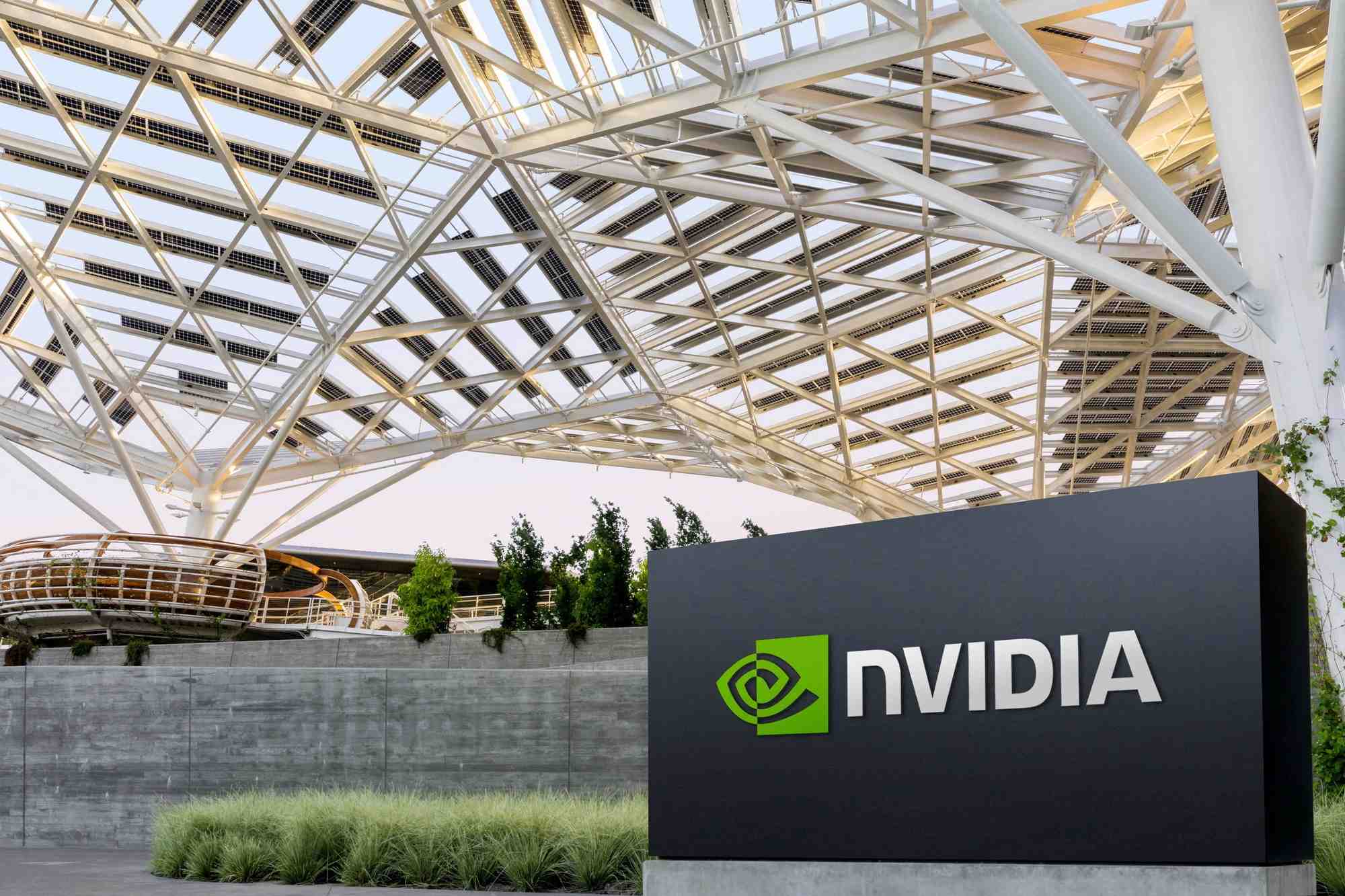 Le logo de nvidia au siege de l'entreprise a santa clara