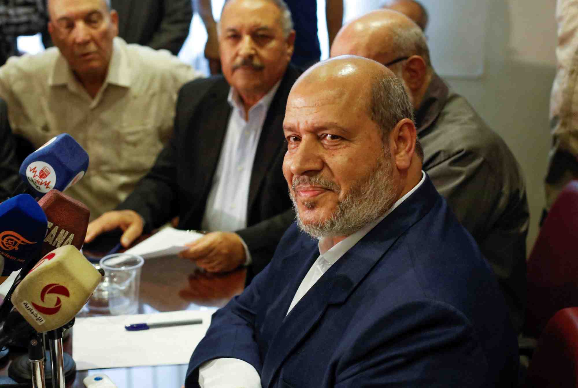 Khalil al-hayya, principal negociateur et numero deux du hamas lors d'une conference de presse