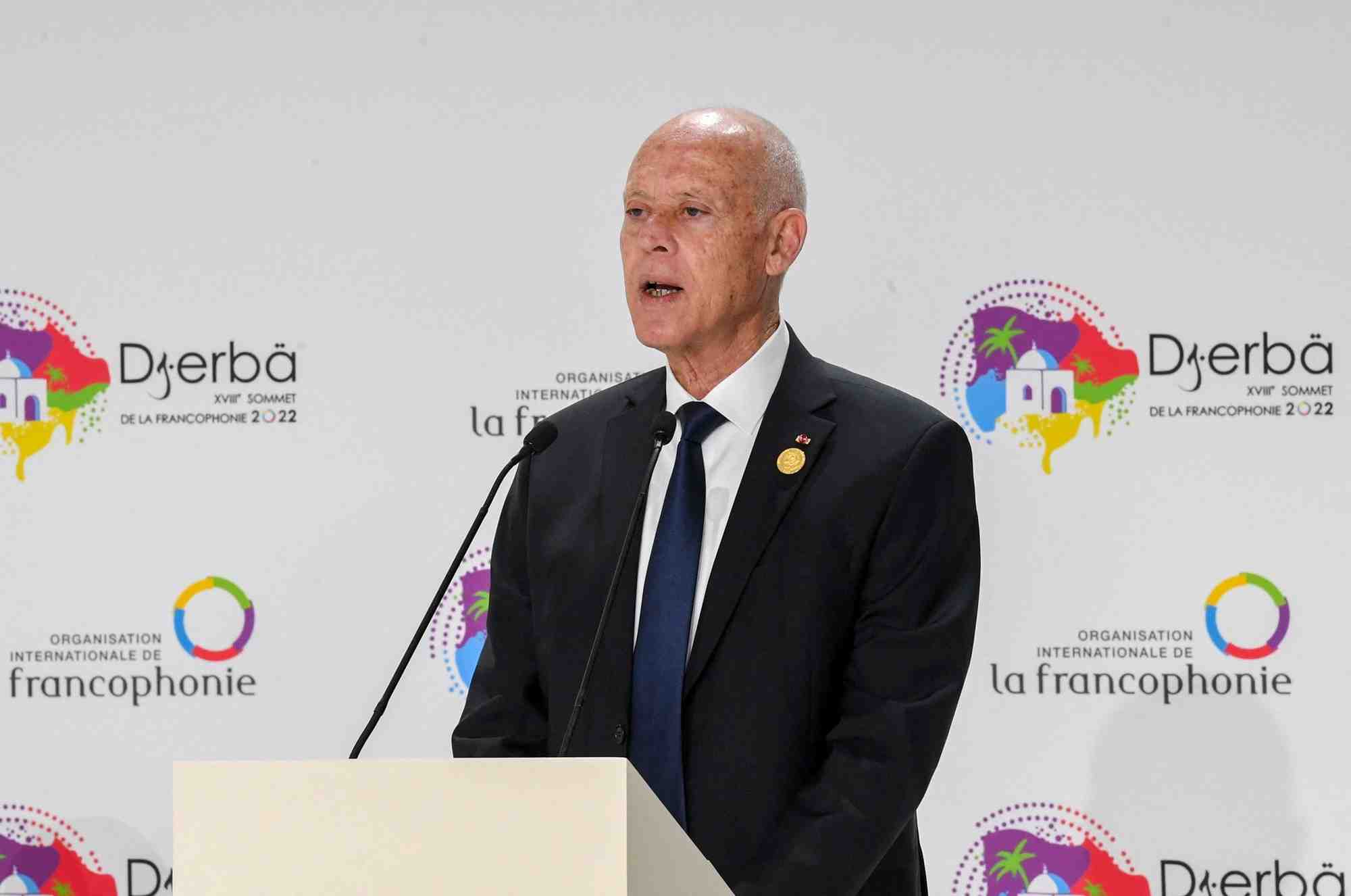 Le president tunisien kais saied lors du 18e sommet de la francophonie a djerba