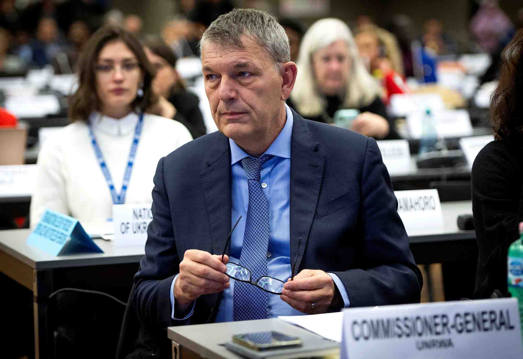 Le commissaire general de l'unrwa, philippe lazzarini, au forum mondial des refugies, a geneve