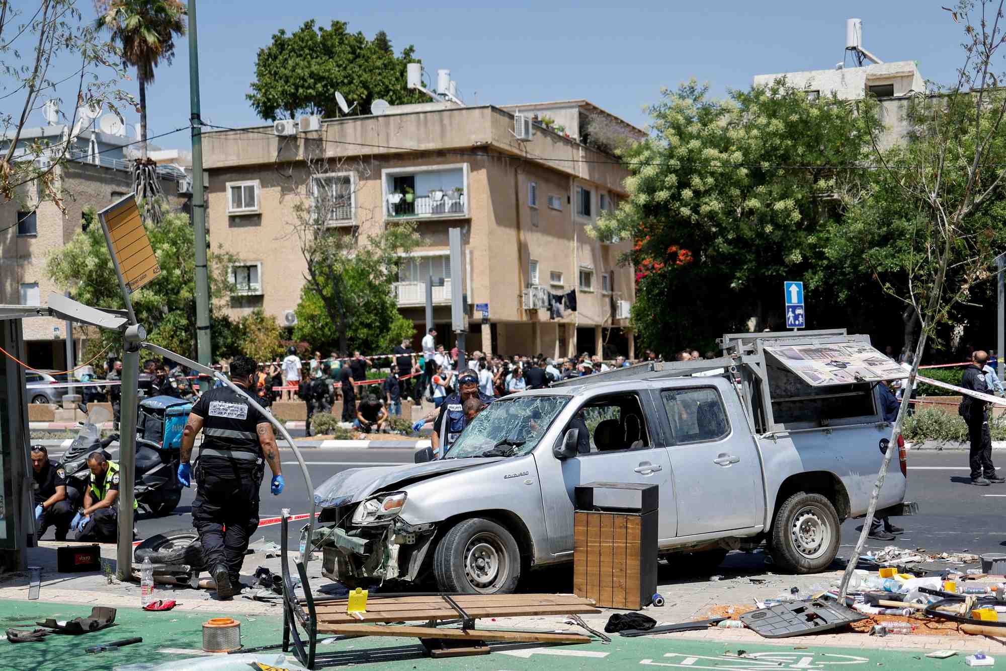 Les lieux d'un attentat a la voiture-belier a tel aviv