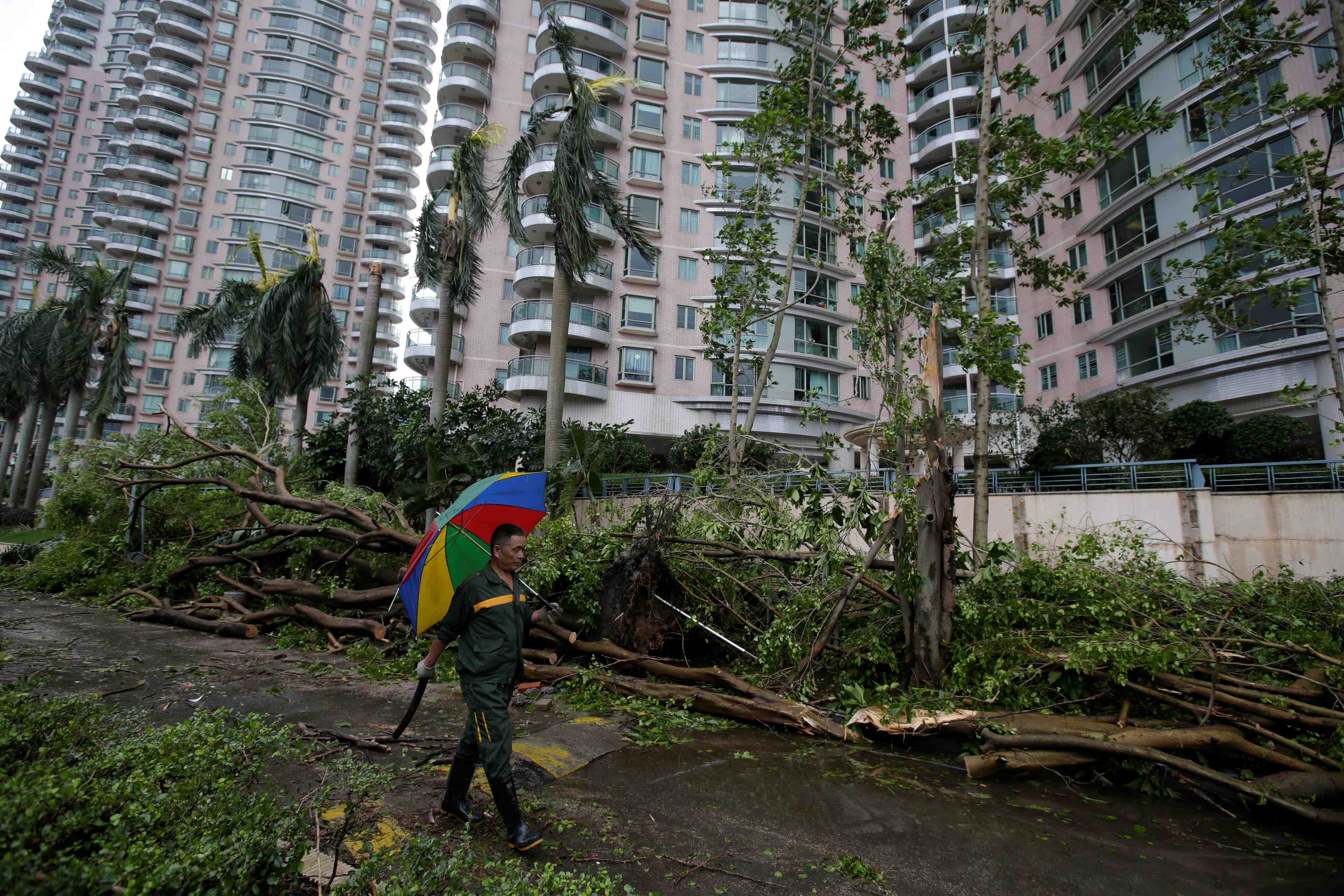 Chine: le super typhon mangkhut a canton, nettoyage a hong kong