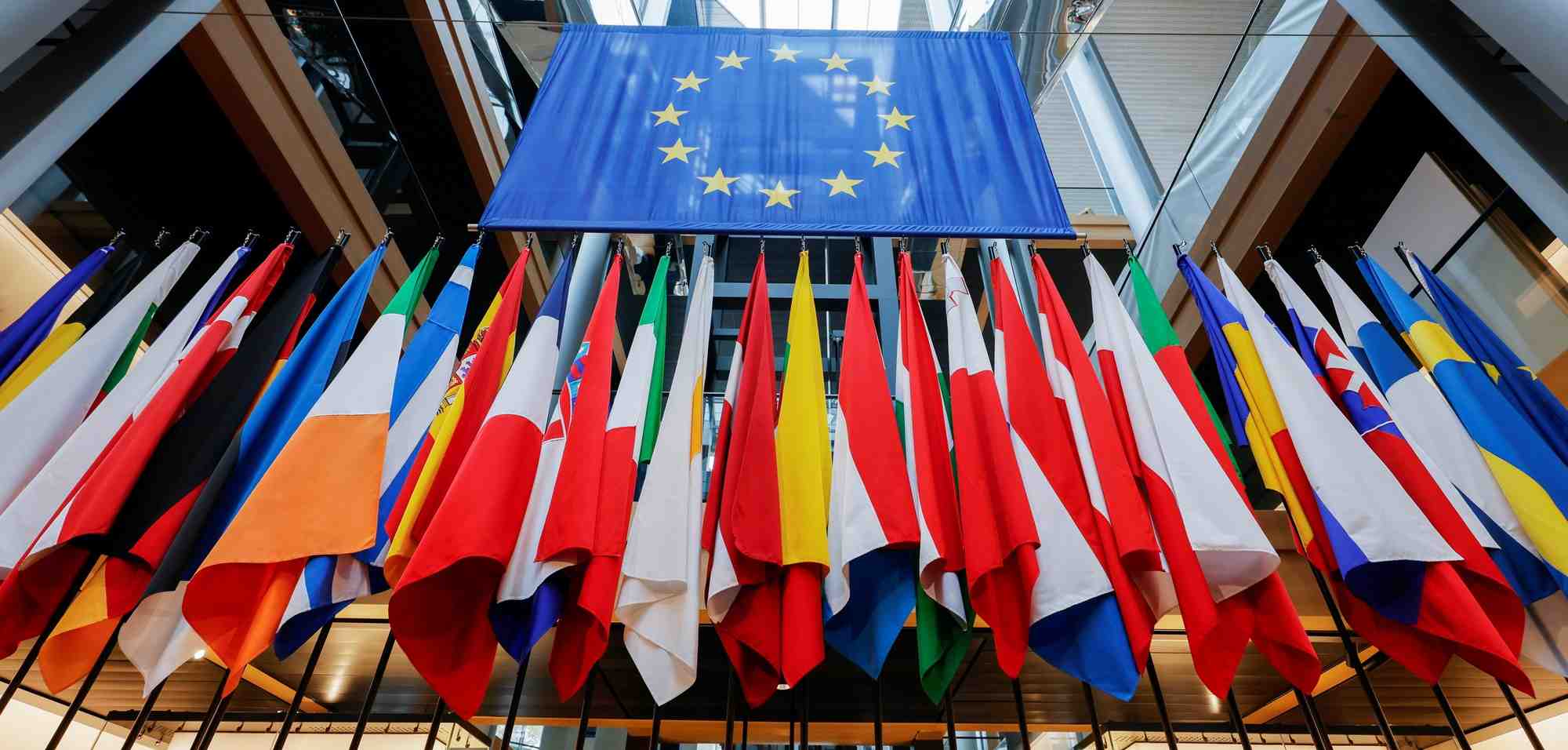 Vue de differents drapeaux des membres de l'union europeenne