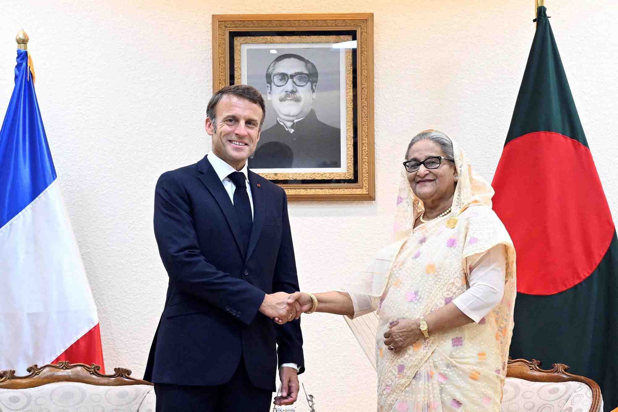 President francais emmanuel macron et sheikh hasina, premiere ministre du bangladesh