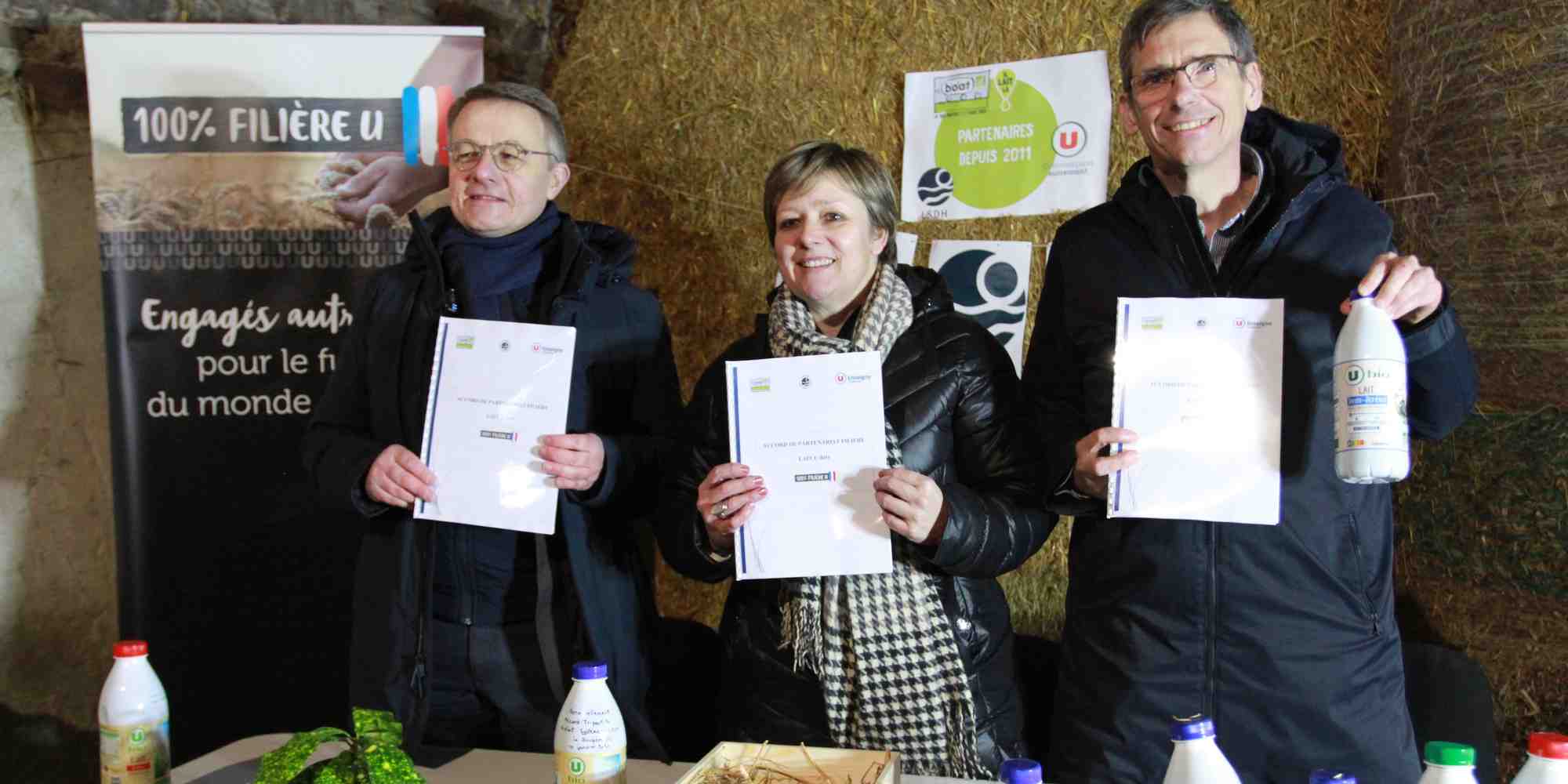 C'est en Vendée qu'a eu lieu ce mercredi 10 janvier le renouvellement du contrat tripartite pour la fourniture du lait biologique vendu à la marque U avec Biolait et la société Laiterie Saint-Denis de l’Hôtel (LSDH).