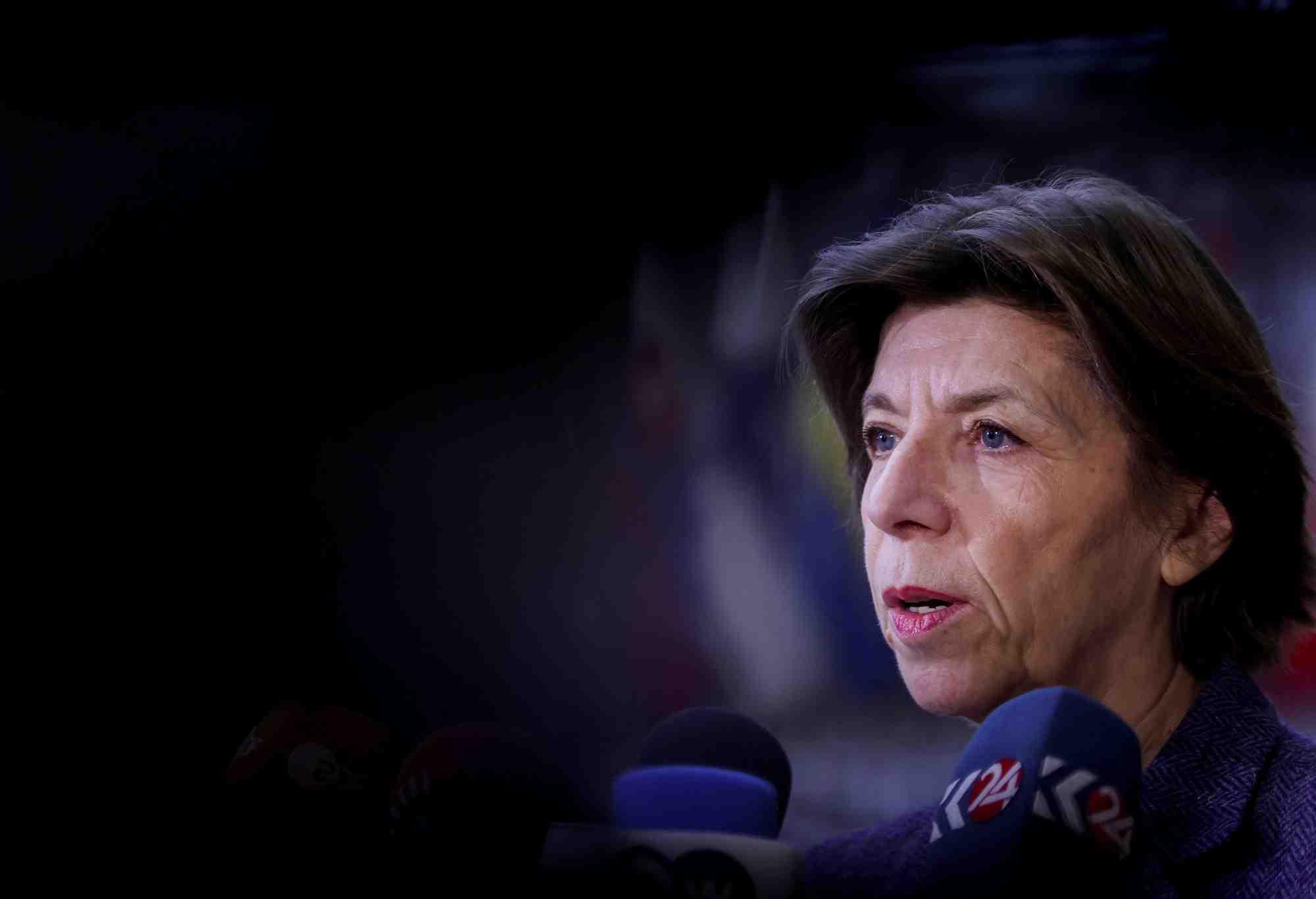 La ministre francaise des affaires etrangeres catherine colonna lors d'une reunion a bruxelles, en belgique