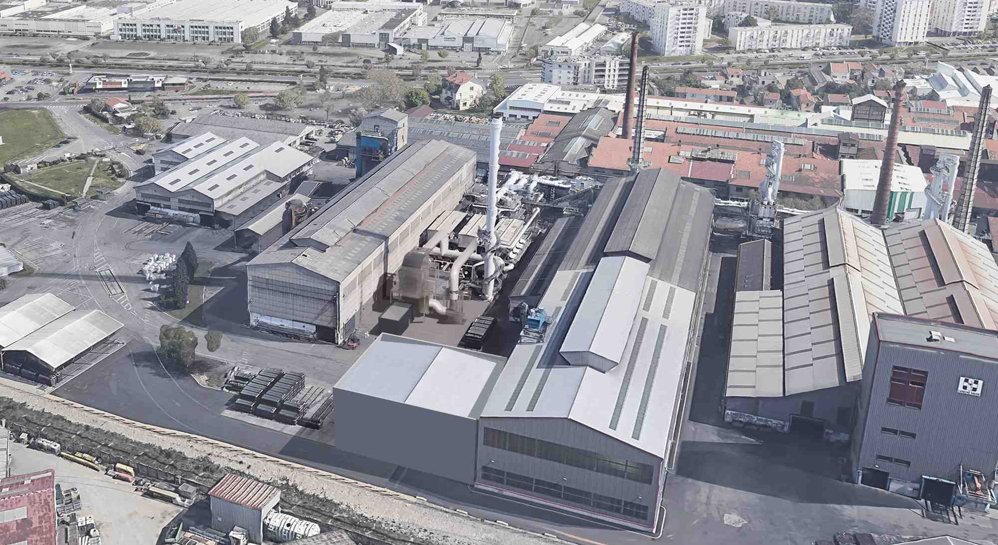 Photomontage du futur récupérateur de chaleur qui sera installé au sein de l'usine Tokai Cobex Savoie, spécialisée dans la fabrication de graphite de synthèse, située à Vénissieux (Rhône).