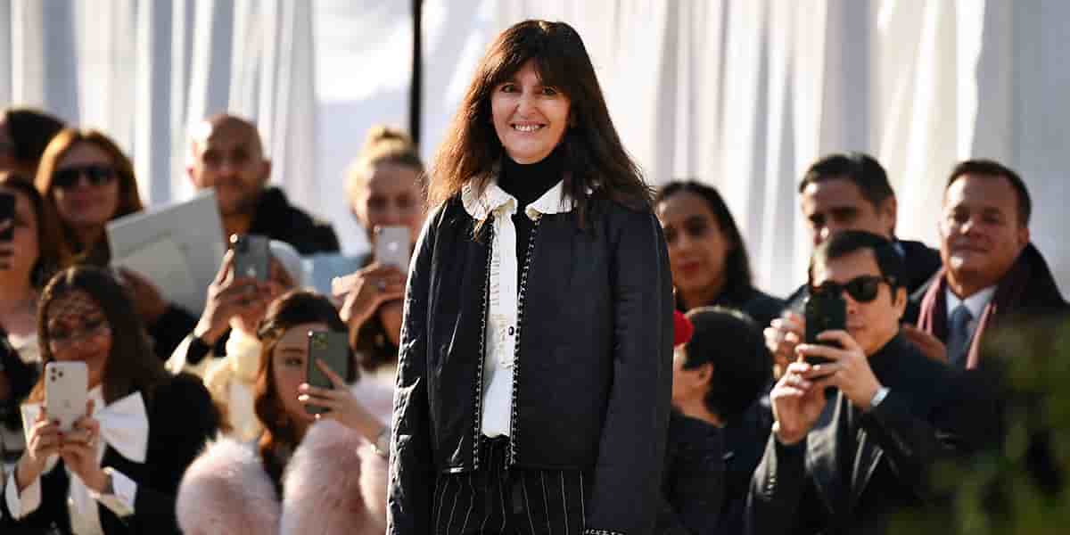 Virginie Viard présentant la collection printemps-été 2020 au Grand Palais, à Paris.