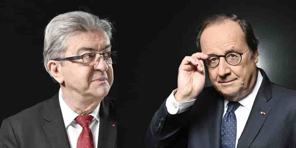 Jean-Luc Mélenchon, en avril 2023. François Hollande en octobre 2022.