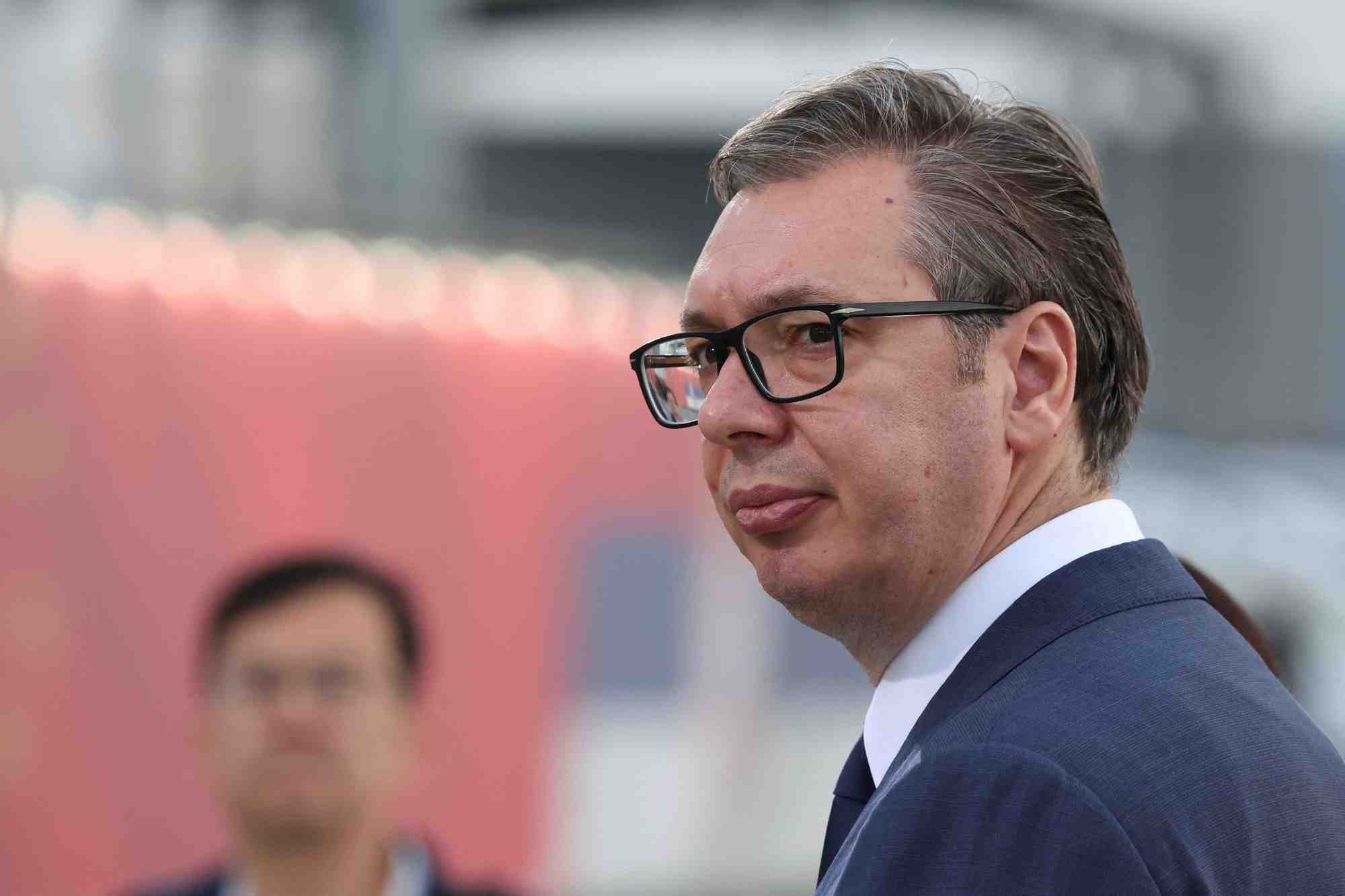 Le president serbe aleksandar vucic a l'aeroport nikola tesla a belgrade