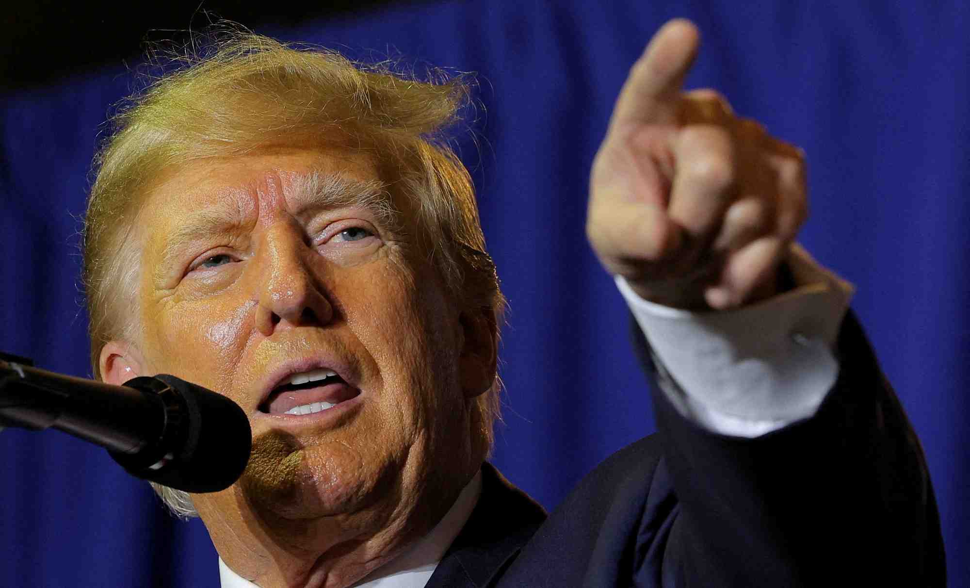 L'ancien president des etats-unis et candidat republicain a la presidence donald trump lors d'un evenement de campagne a manchester