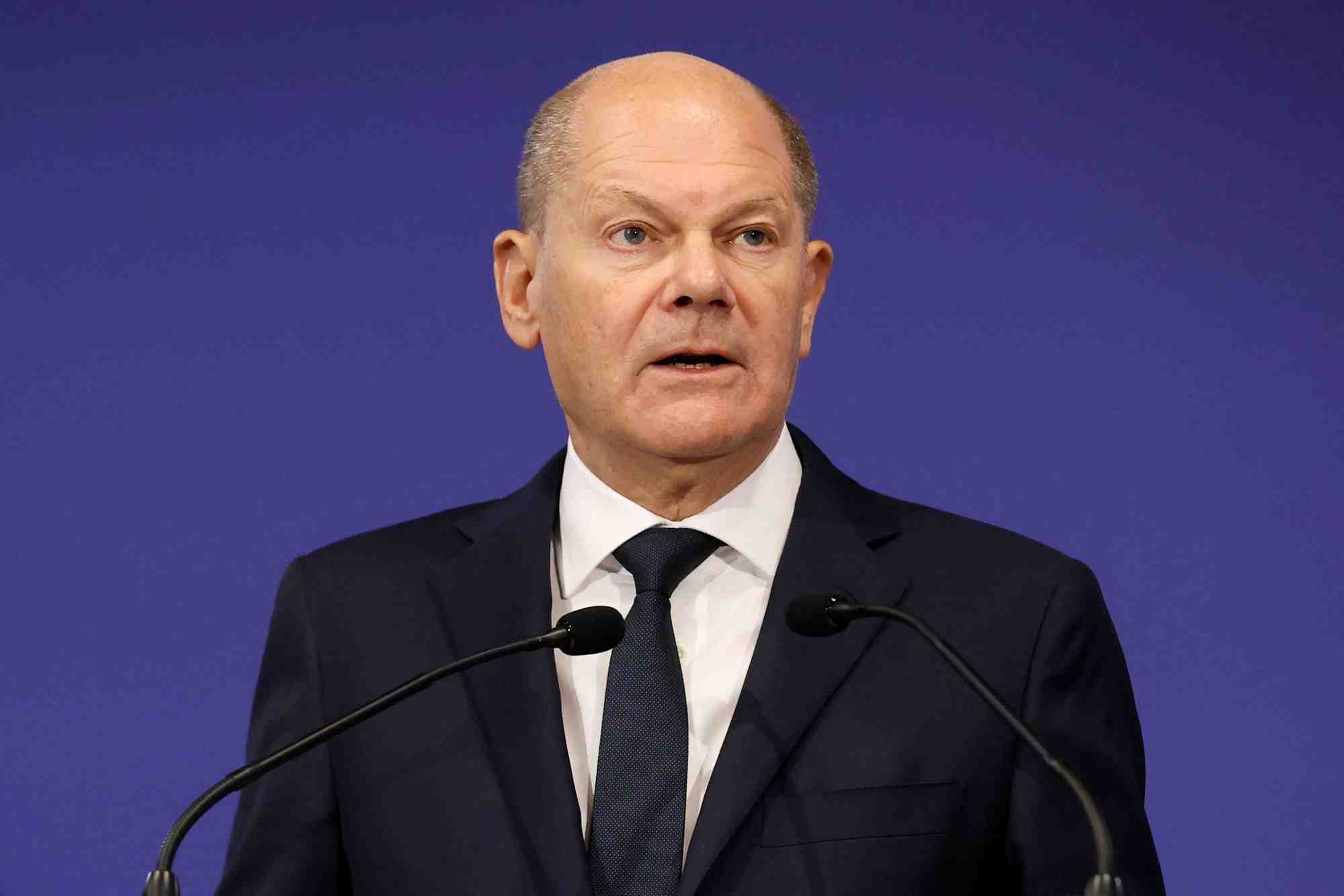German chancellor olaf scholz holds a press conference during an informal eu summit in budapest