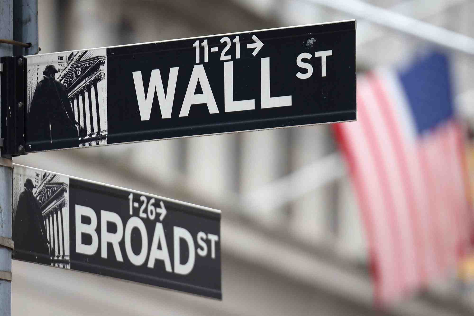 Un panneau de wall street a l'exterieur du new york stock exchange (nyse)