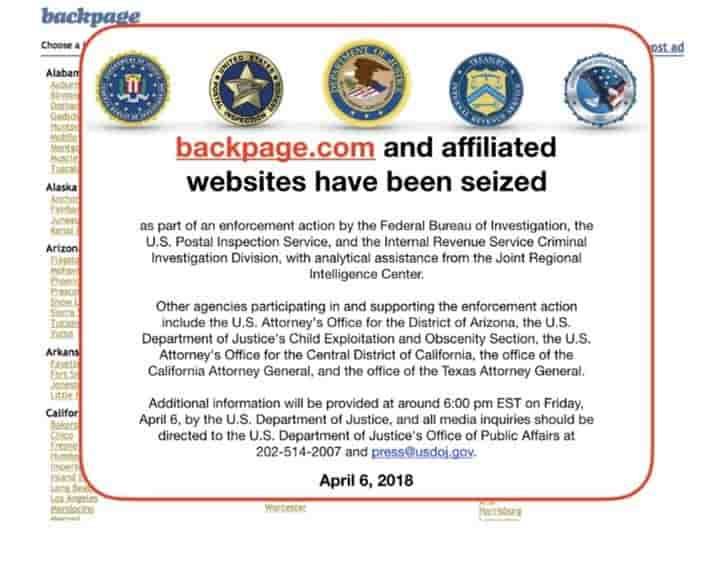 Le premier site d'offres de services sexuels ferme par le fbi