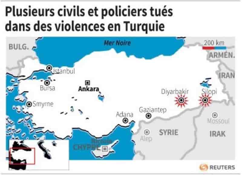 Plusieurs civils et policiers tues dans des violences en turquie