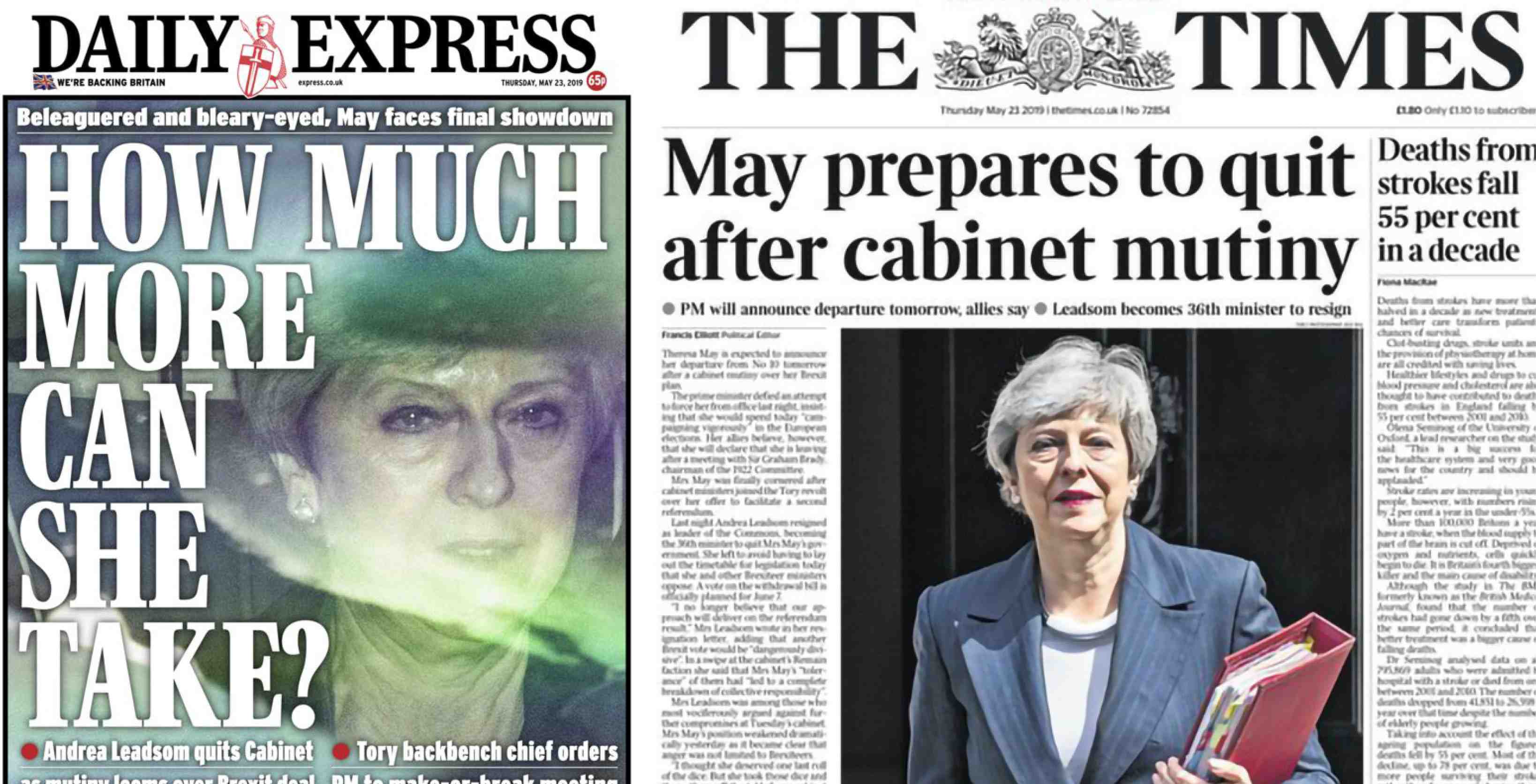 Theresa May, frontpages, Unes, quotidiens, tabloids, The Times, Daily Mirror