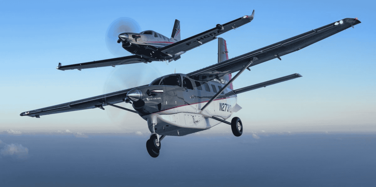 Daher renforce sa position de leader sur le marché des avions monomoteurs turbopropulsés haut de gamme. (Photo: au premier plan, le Kodiak, l'avion multimission tout terrain de l'ex-Quest Aircraft, fabriqué à Sandpoint, aux États-Unis; au second plan, le TBM, monoturbopropulseur ultrarapide fabriqué par Daher dans son usine de Tarbes, en France.)