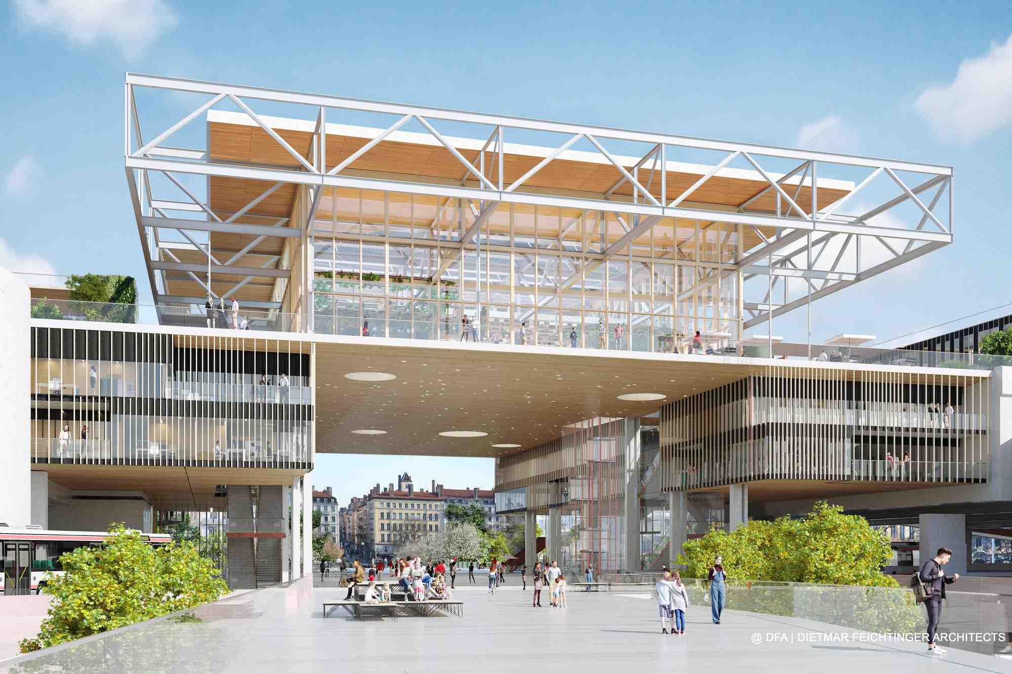 Inauguré en 1976, le centre d'échange Lyon Perrache s'apprête à faire sa mue. Une rénovation qui vise à améliorer ses performances énergétiques et à améliorer l'accueil des 200.000 voyageurs quotidiens attendus.