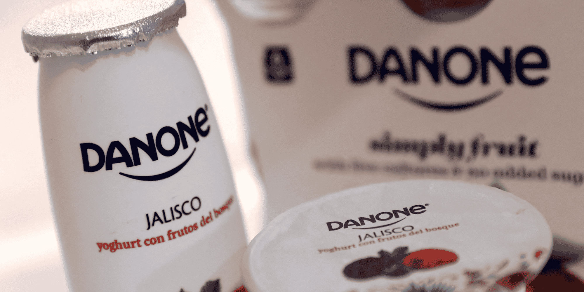 Produits danone exposes avant la presentation des resultats annuels 2019 du groupe alimentaire francais a paris