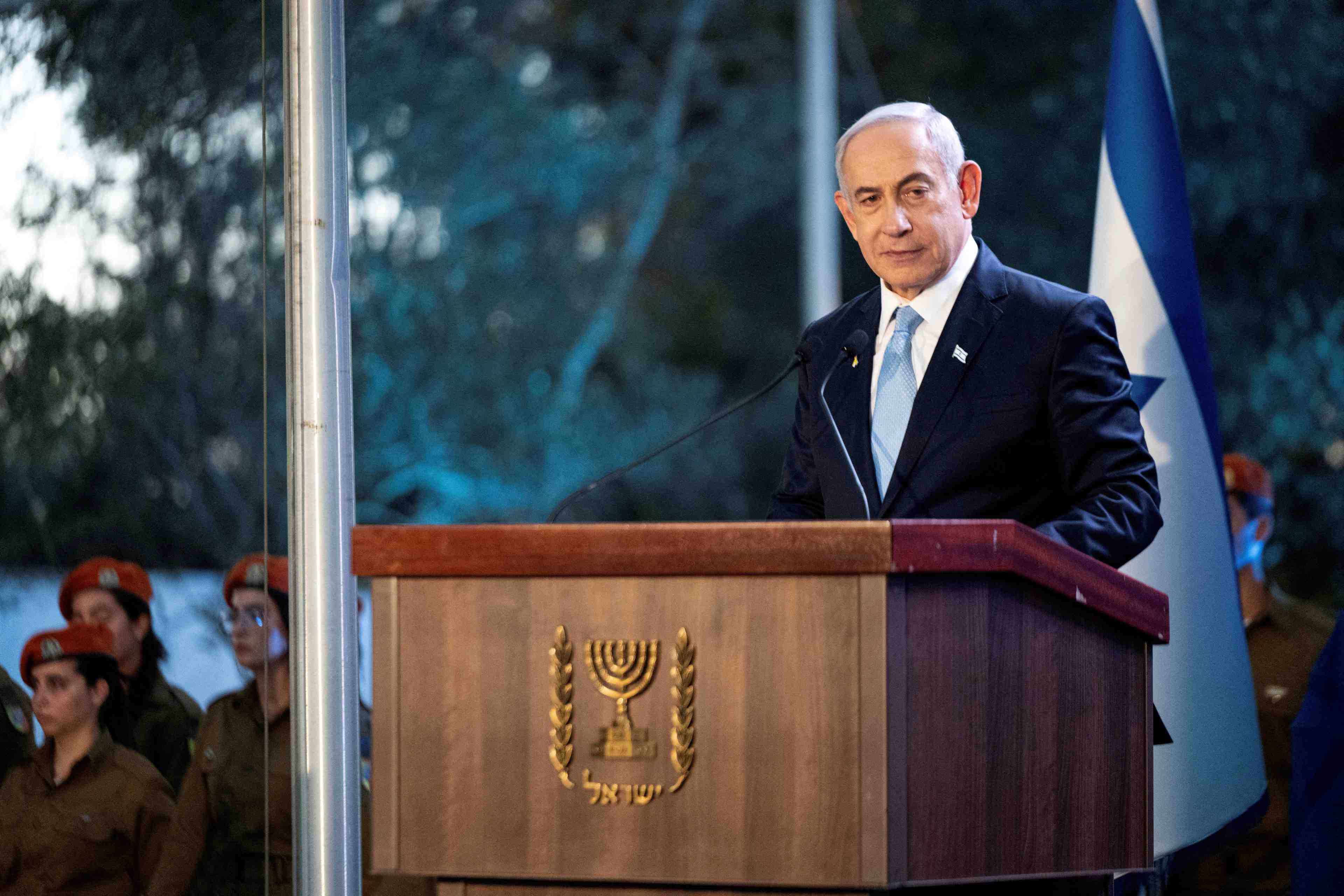 Le premier ministre israelien benjamin netanyahu s'exprime lors d'une ceremonie commemorative a jerusalem