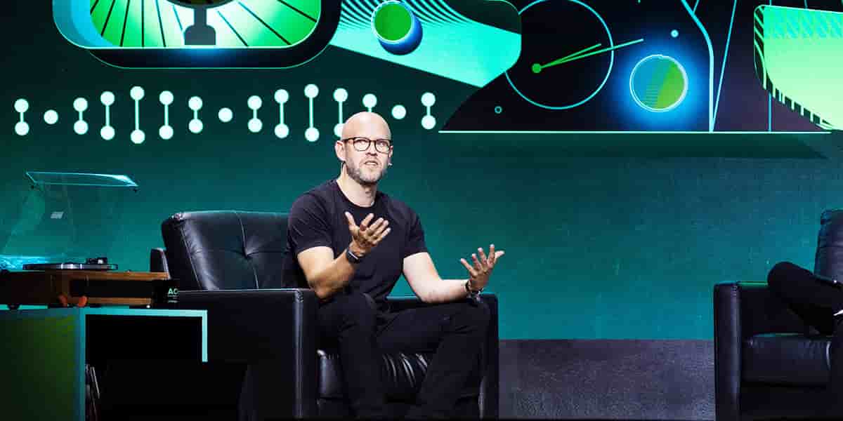 Le cofondateur et PDG de Spotify, Daniel Ek, le 10 septembre au Chase Center de San Francisco, lors de l’enregistrement d’un podcast pour le créateur de
contenus Acquired.