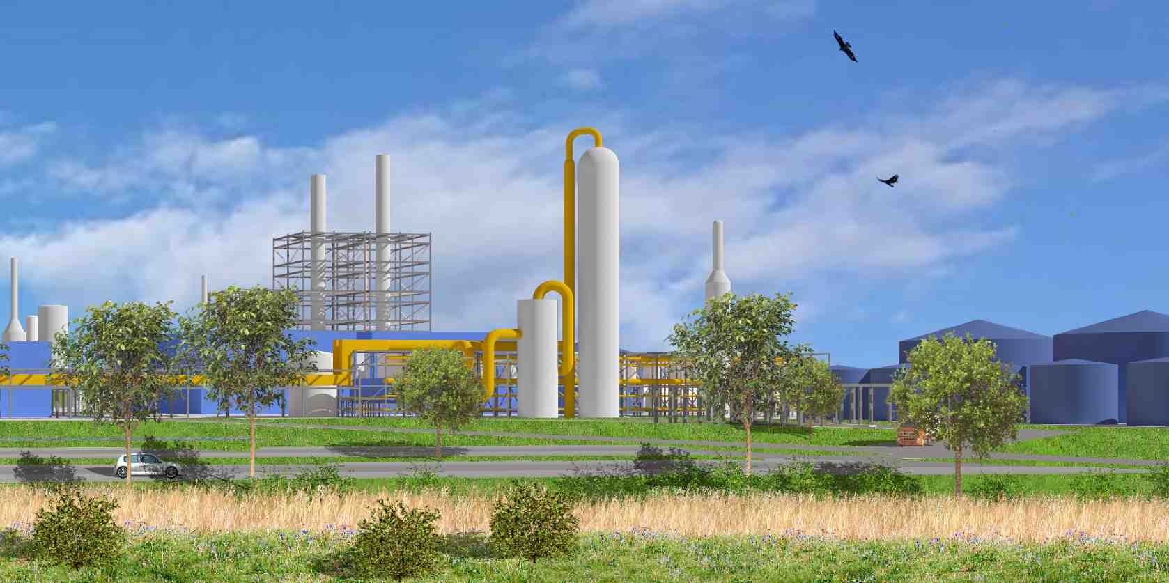 Projection par Verso Energy d'une future usine de carburant aérien de synthèse (eSAF).