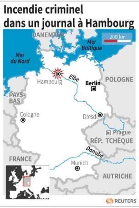 Incendie criminel dans un journal a hambourg