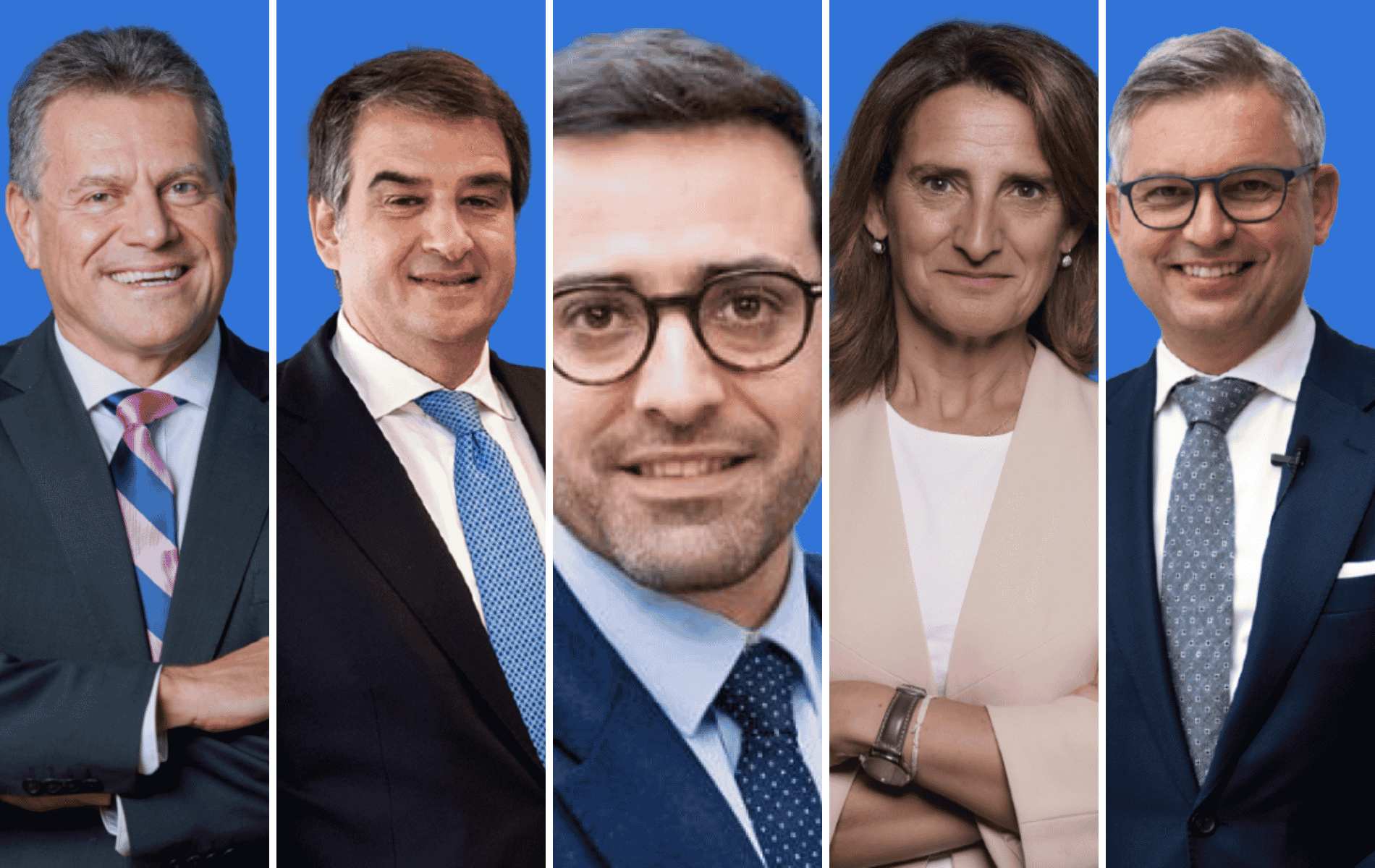 De gauche à droite, Maros Sefcovic, Raffaele Fitto, Stéphane Séjourné, Teresa Ribera, Magnus Brunner