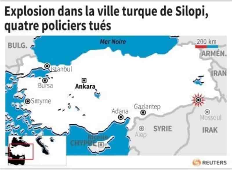 Explosion dans la ville turque de silopi, quatre policiers tues