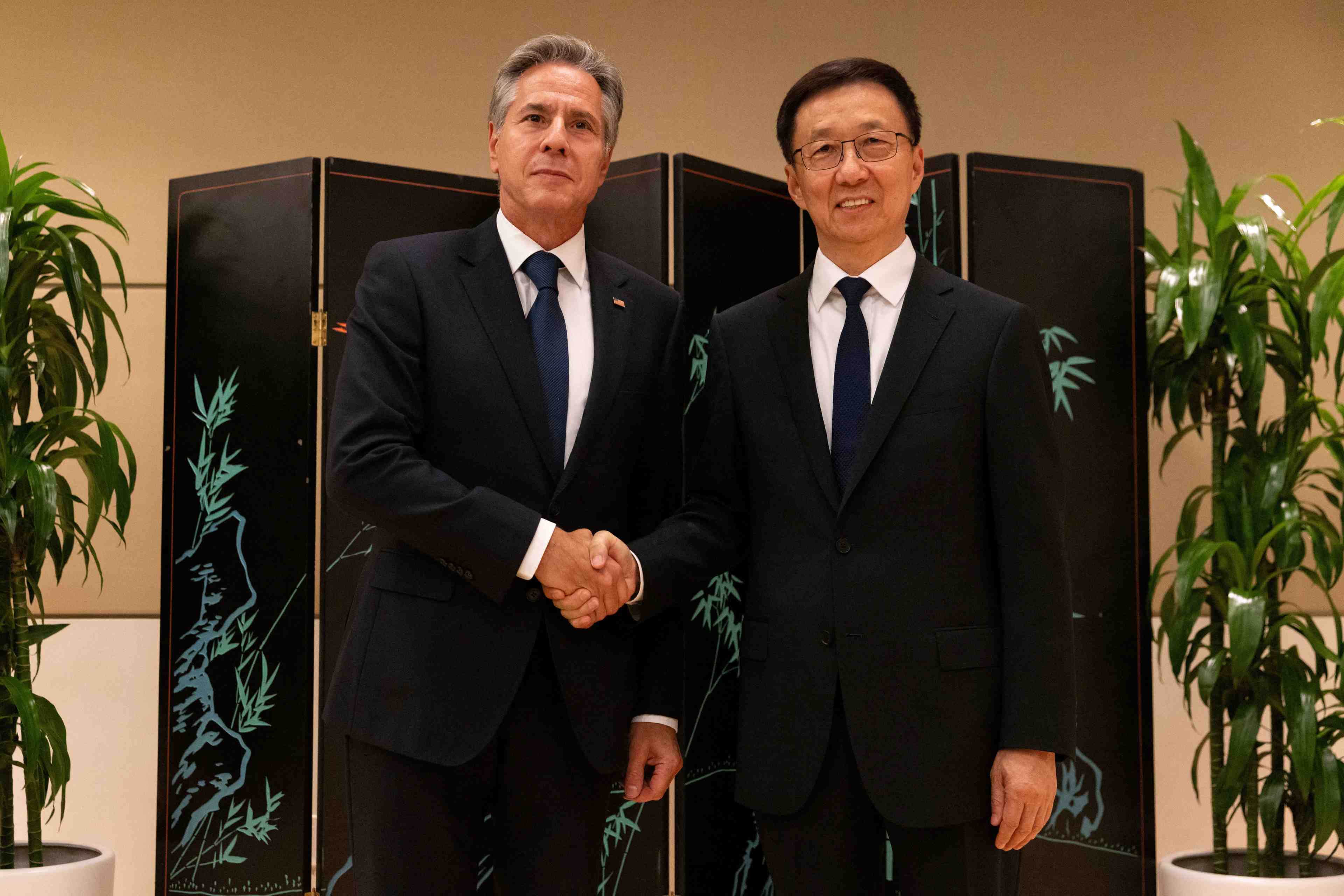 Le secretaire d'etat antony blinken rencontre le vice-president chinois han zheng