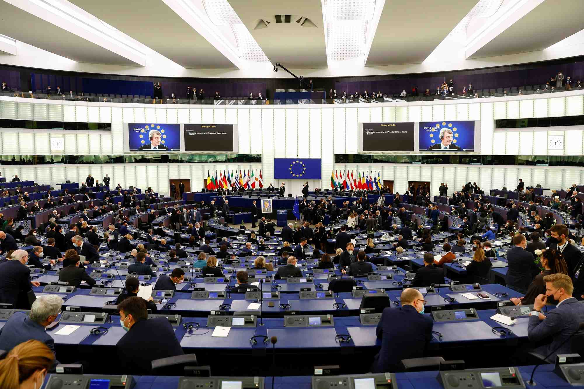 Photo d'archives de la salle pleniere lors de la tenue d'une ceremonie au parlement europeen a strasbourg