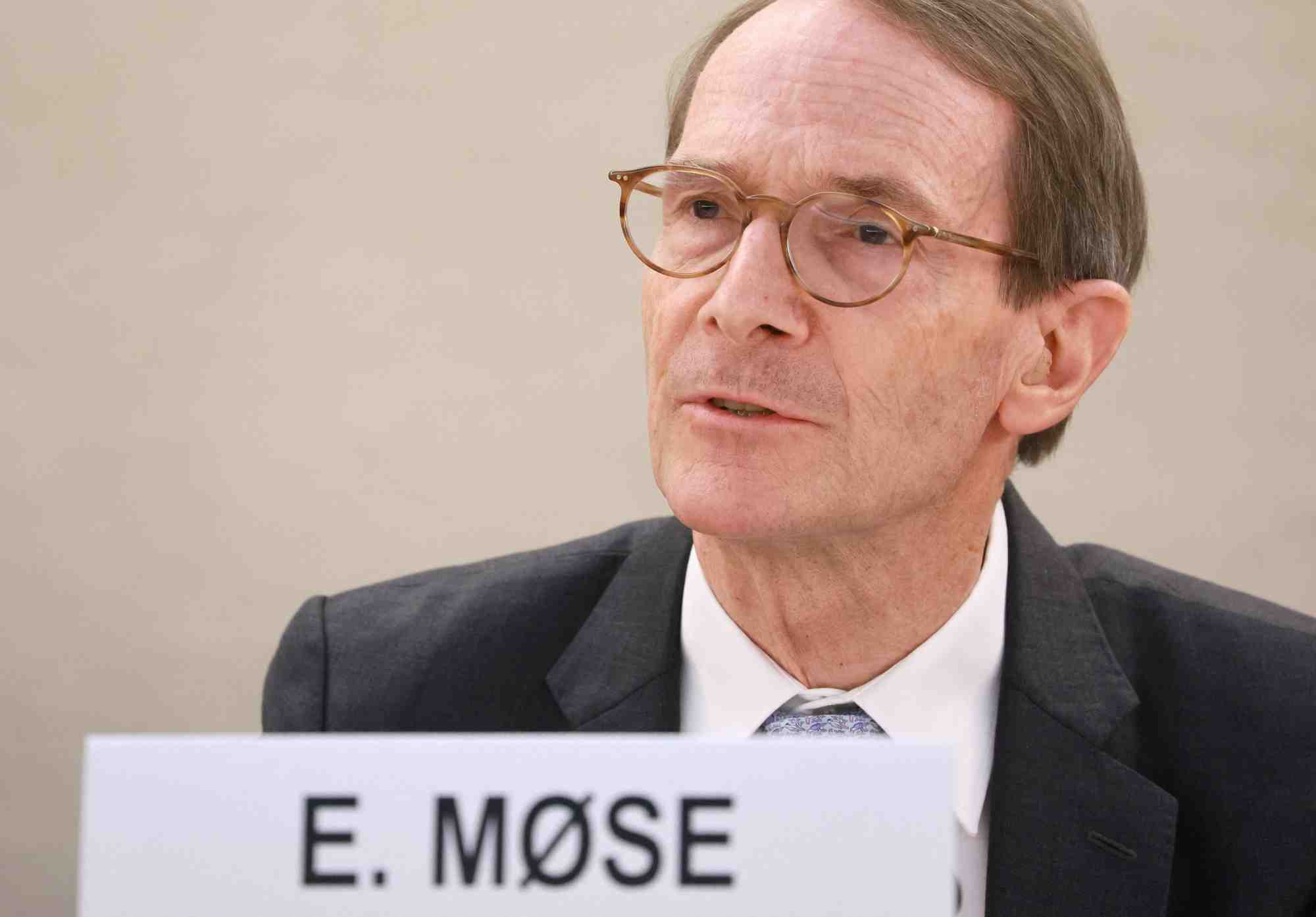 Erik mose, president de la commission internationale independante d'enquete sur l'ukraine, aux nations unies a geneve