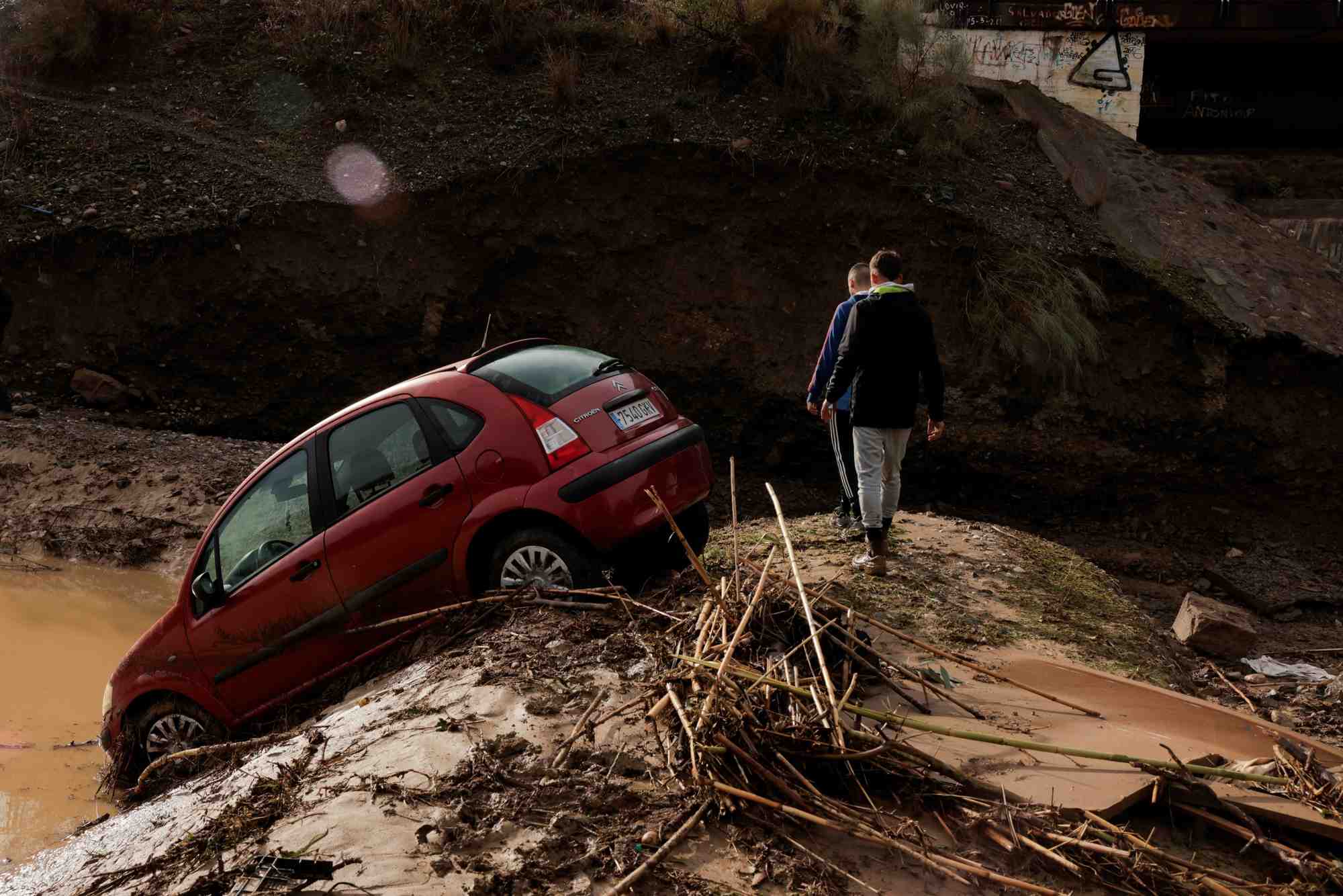 Une zone inondee apres de fortes pluies a alora, en espagne