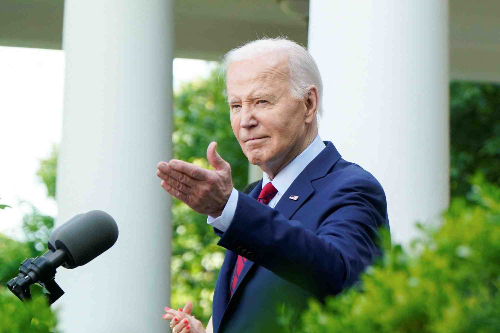 Le president americain joe biden lors d'un discours dans la roseraie de la maison blanche, a washington