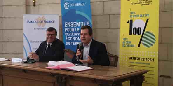 Christian Jacques Berret, directeur départemental de la Banque de France, et André Deljarry, président de la CCI Hérault