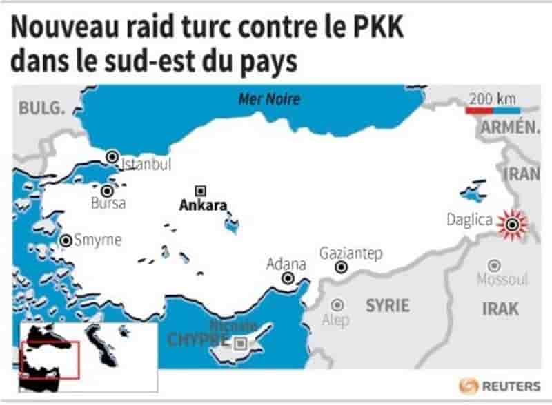 Nouveau raid turc contre le pkk dans le sud-est du pays