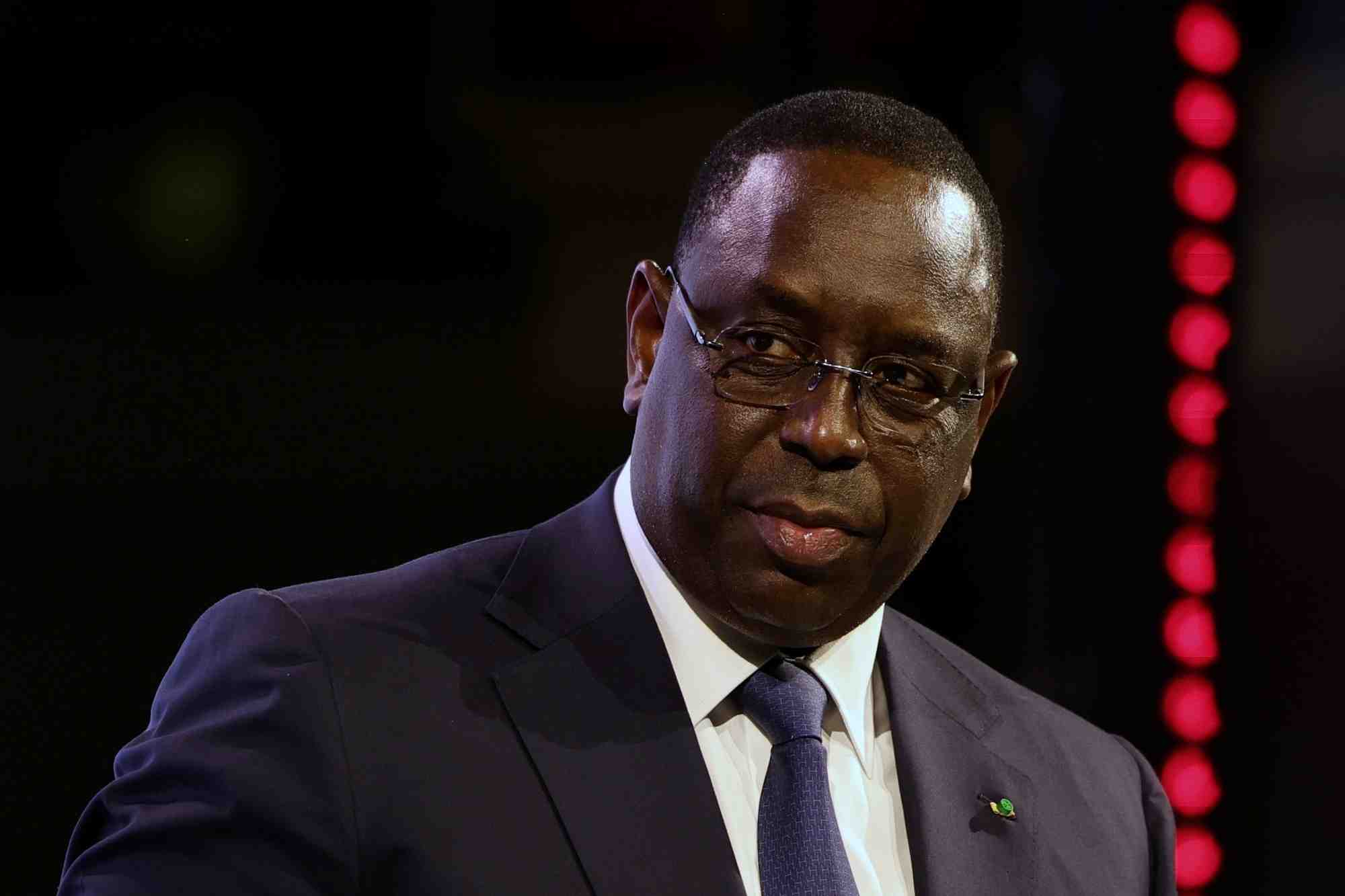 Le president senegalais macky sall lors d'une conference a paris