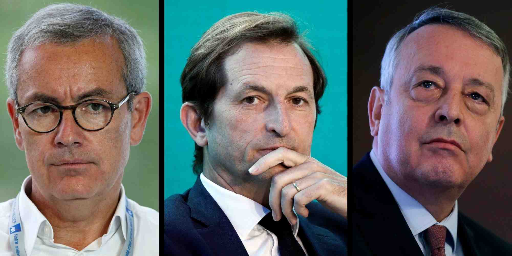 Jean-Pierre Clamadieu, président d'Engie (à g.), Bertrand Camus, directeur général de Suez (au centre) et Antoine Frérot, PDG de Veolia