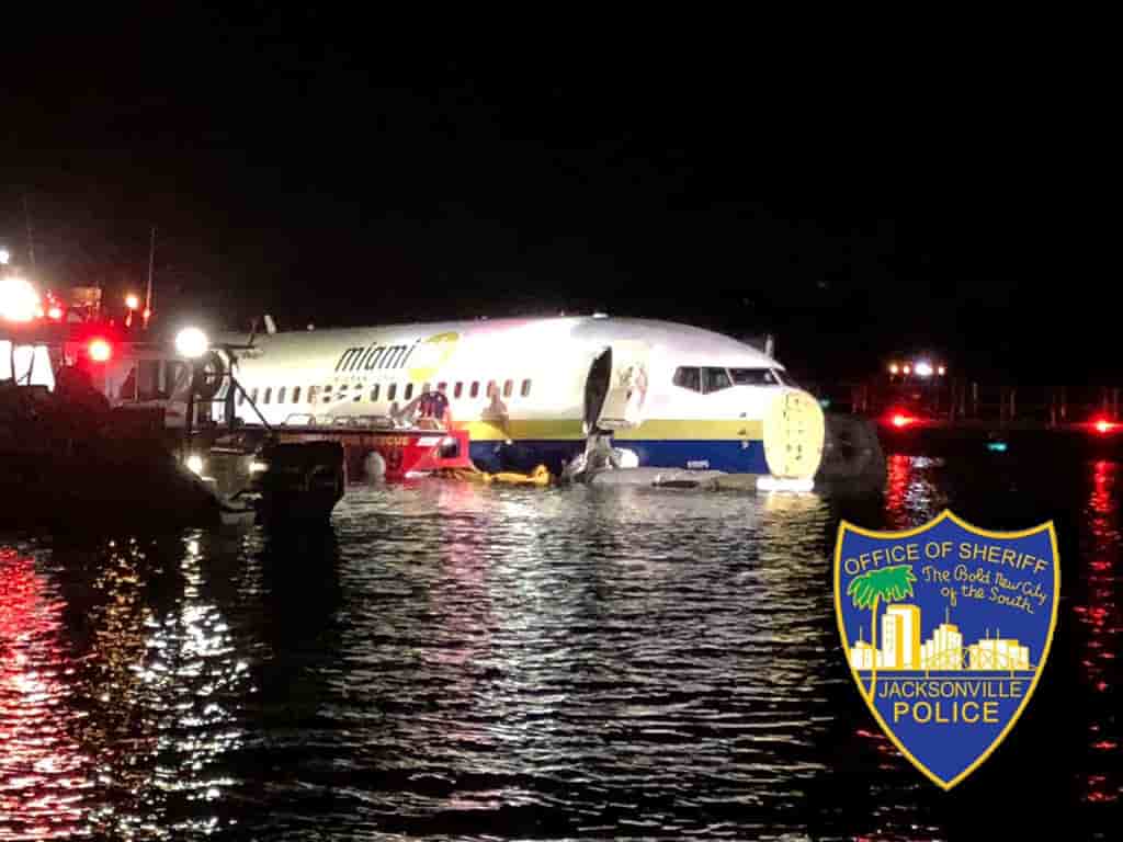A boeing 737 is seen in the st. johns river in jacksonville, florida