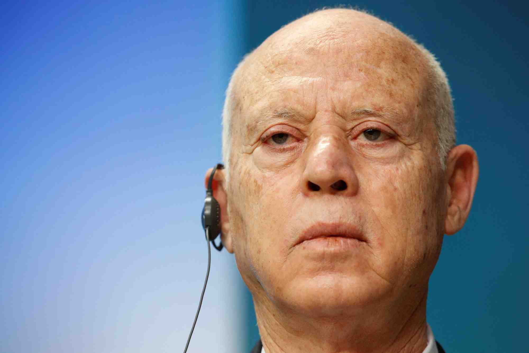 Le president tunisien kais saied lors d'un sommet union europeenne-union africaine, a bruxelles, en belgique