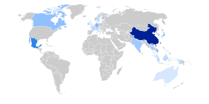 La carte des excédents commerciaux avec les Etats-Unis en 2024.