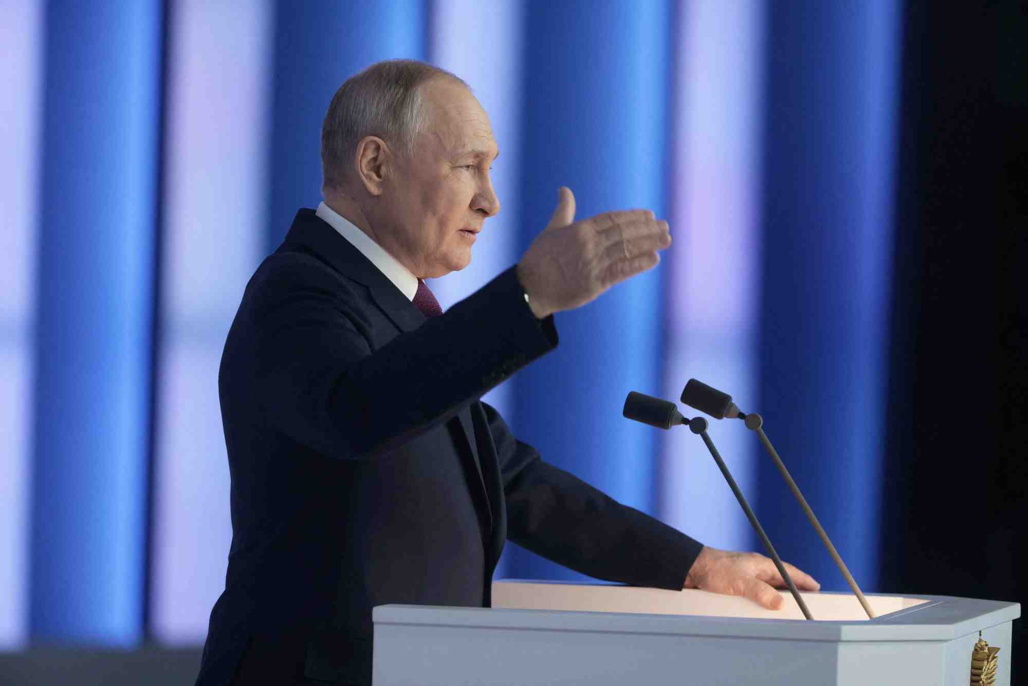 Le president russe vladimir poutine lors de son discours annuel devant l'assemblee federale a moscou
