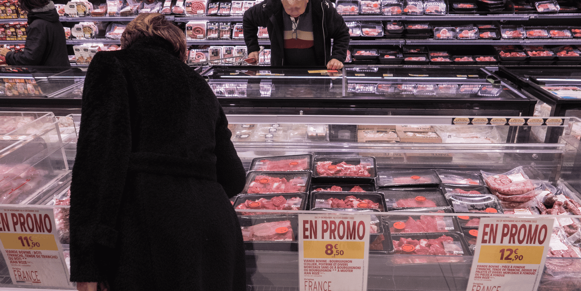 supermarché, rayon viande, promo, alimentation, carnée, durable, transition alimentaire, écologie